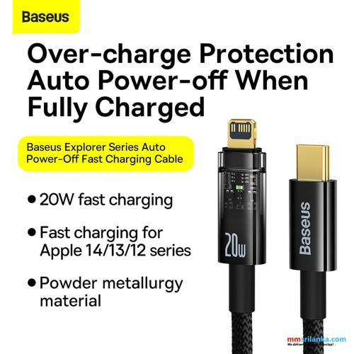 Baseus Explorer Series 1M 20W Auto Power-Off Fast Charging Data Cable Type-C to Lightning Black